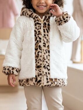 ROTHSCHILD | R 1881 by S Rothschild Faux Fur Coat Animal Print Trim Jacket 4T